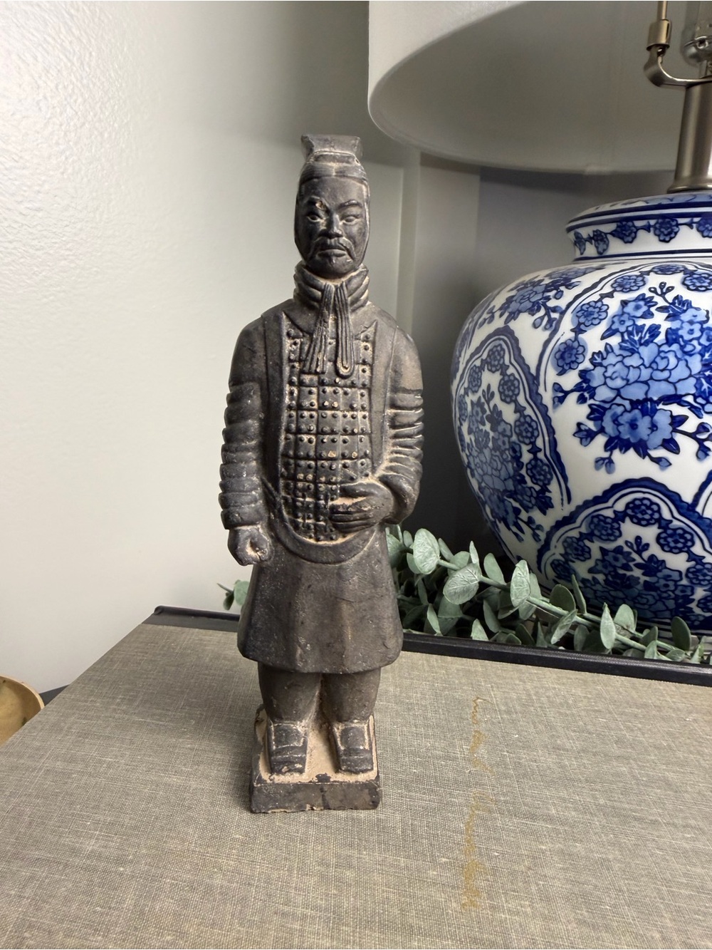 Terracotta Warrior Standing Soldier Statue Gray Distressed